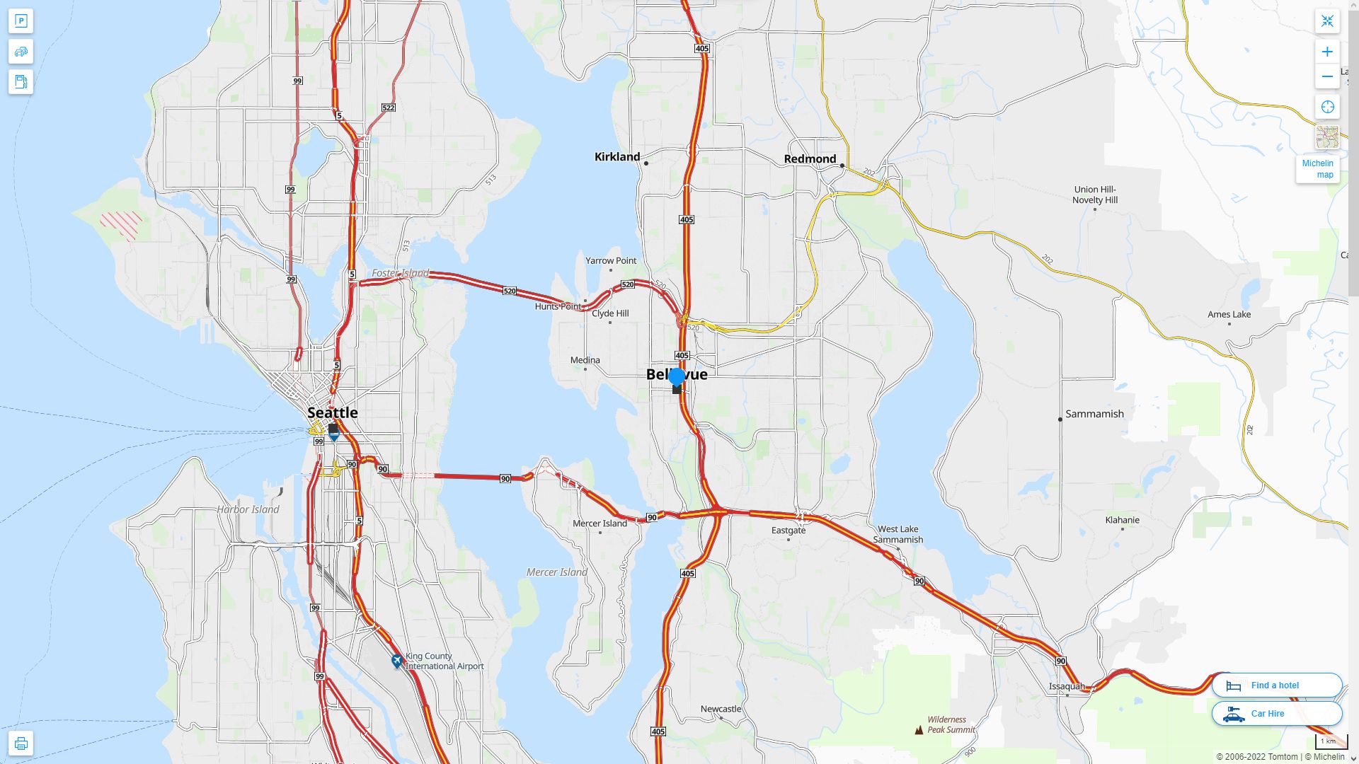 Bellevue Washington Highway and Road Map